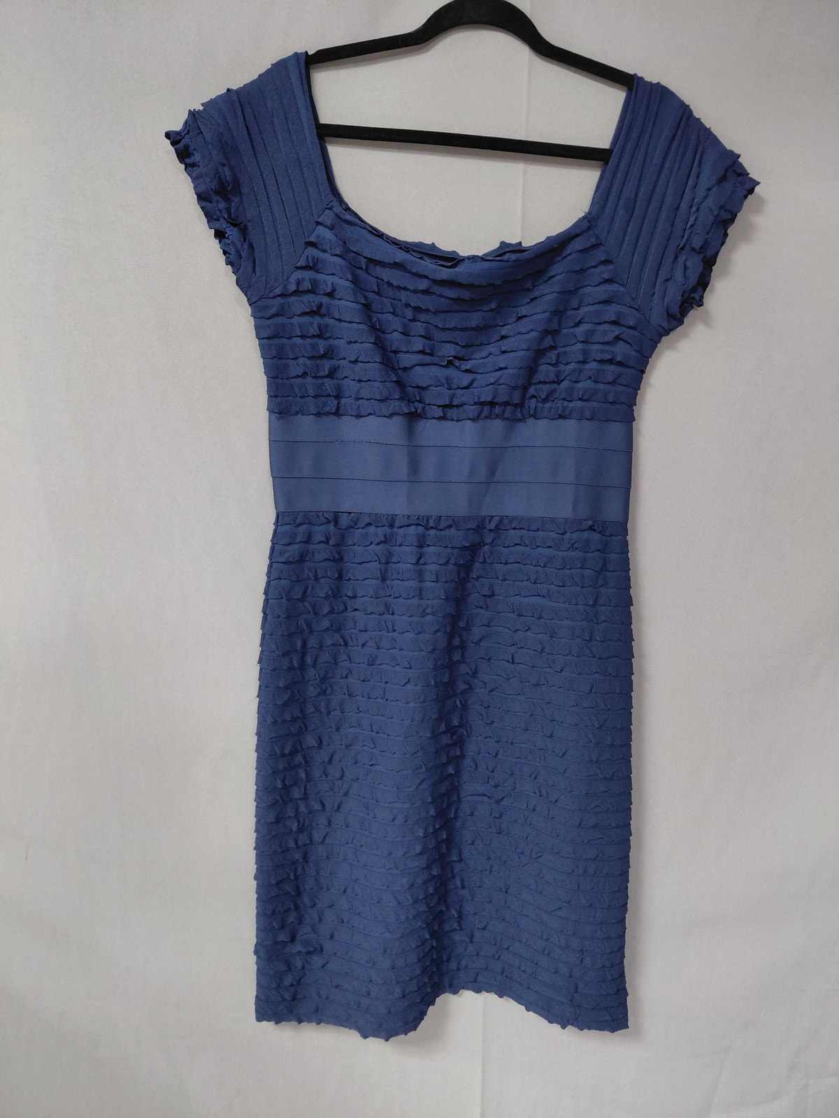Max Studio Blue Short Knit Scoop Neck Lined Dress Women Size L